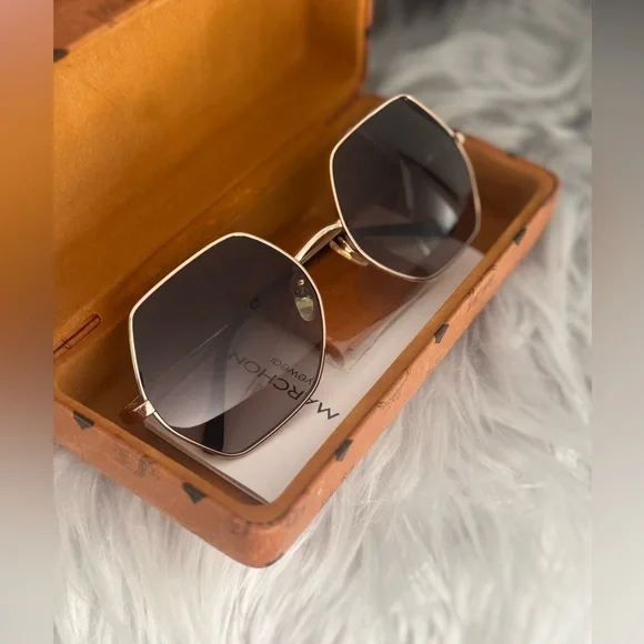 MCM Square-Frame Visetos-Print Sunglasses With Brown Case/Cleaning Cloth